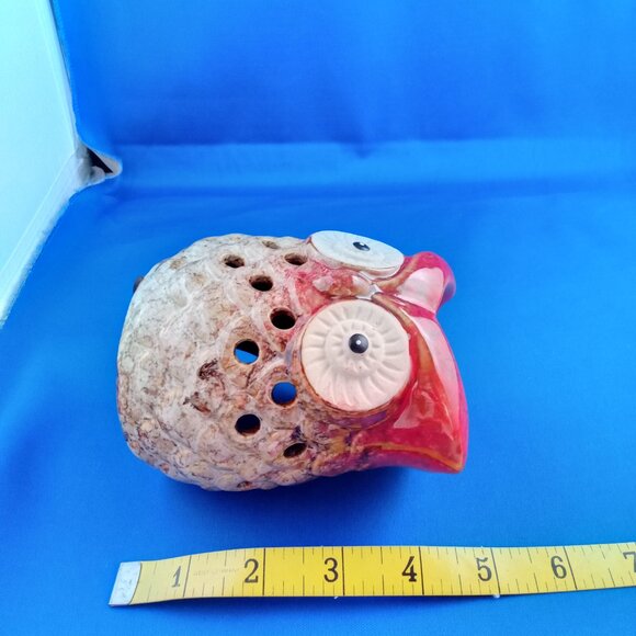 Red & tan Owl Ceramic Tea Light Candle Holder Wax Melter 4 1/2'' tall - Picture 7 of 7